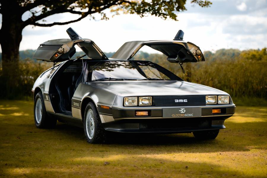 DeLorean with gullwing doors open at the Churchill Car Show